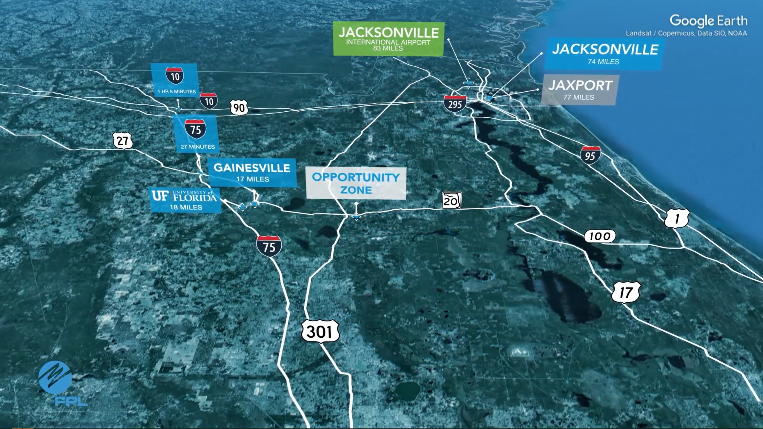 An illustrated map showing the Alachua Co. Opportunity zone and nearby amenitites An illustrated map showing the Alachua Co. Opportunity zone and nearby amenitites