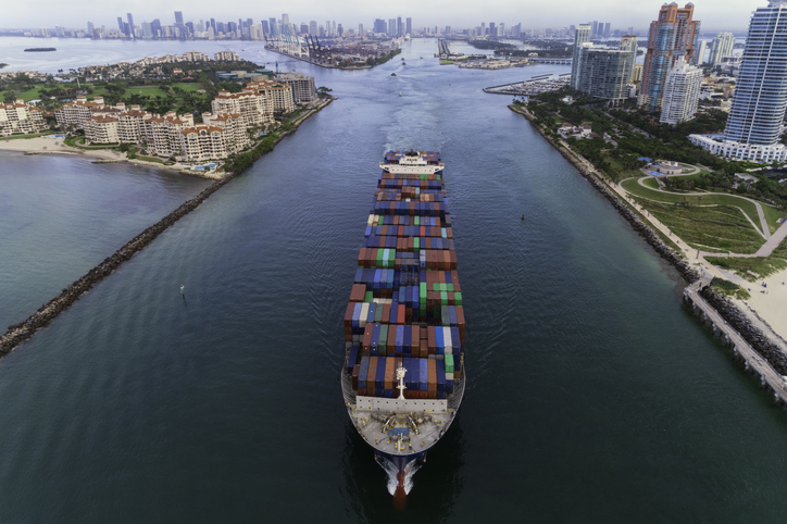 A container ship at sea, an important part of Florida’s logistics and distribution network